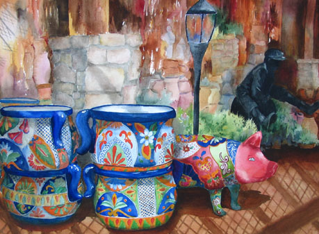 Pink pig pots painting